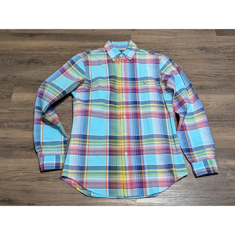 Polo Ralph Lauren Classic Fit Plaid Oxford Button Down Shirt Mens XS Blue Multi